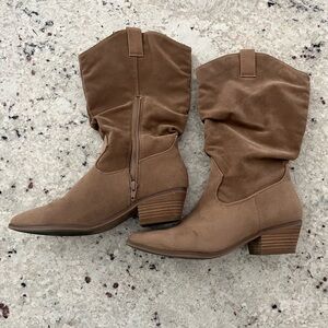 Tan cowboy suede boots